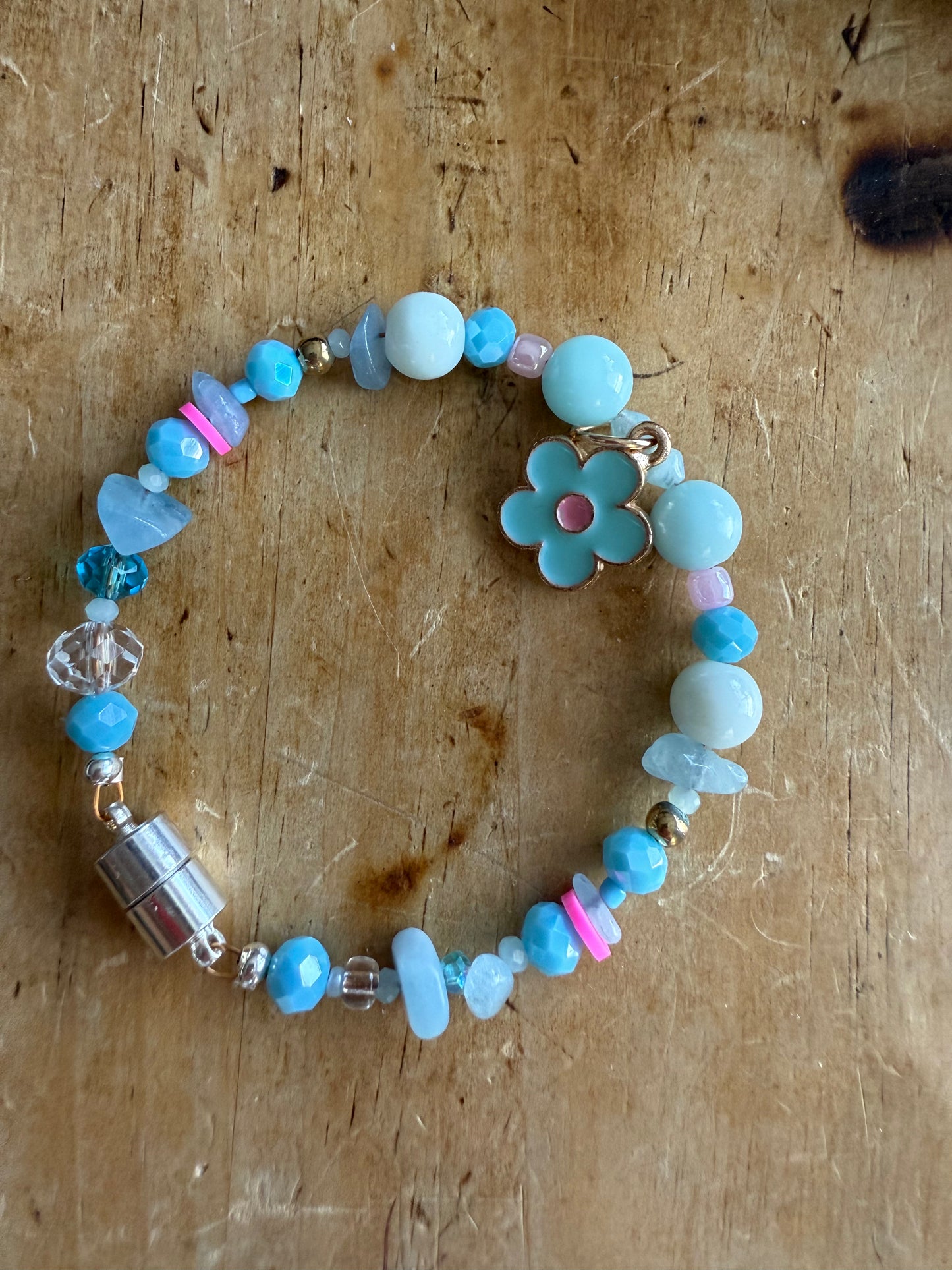 Blue and Pink Flower Bracelet