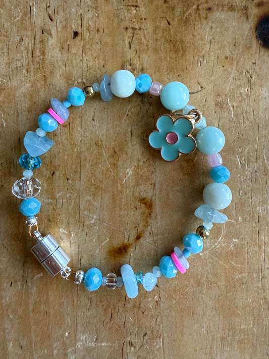 Blue and Pink Flower Bracelet