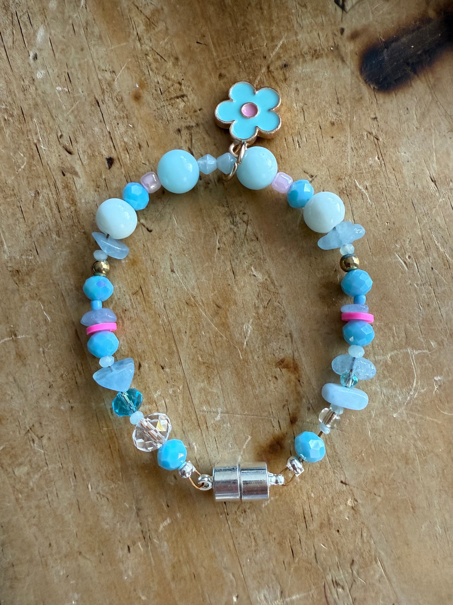 Blue and Pink Flower Bracelet