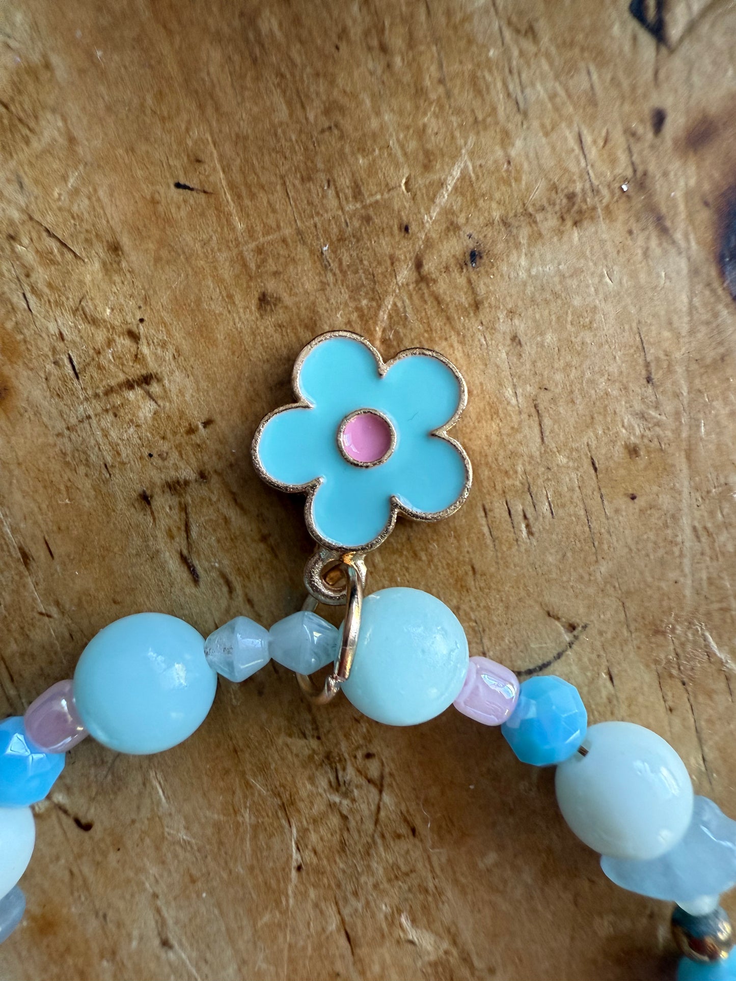 Blue and Pink Flower Bracelet