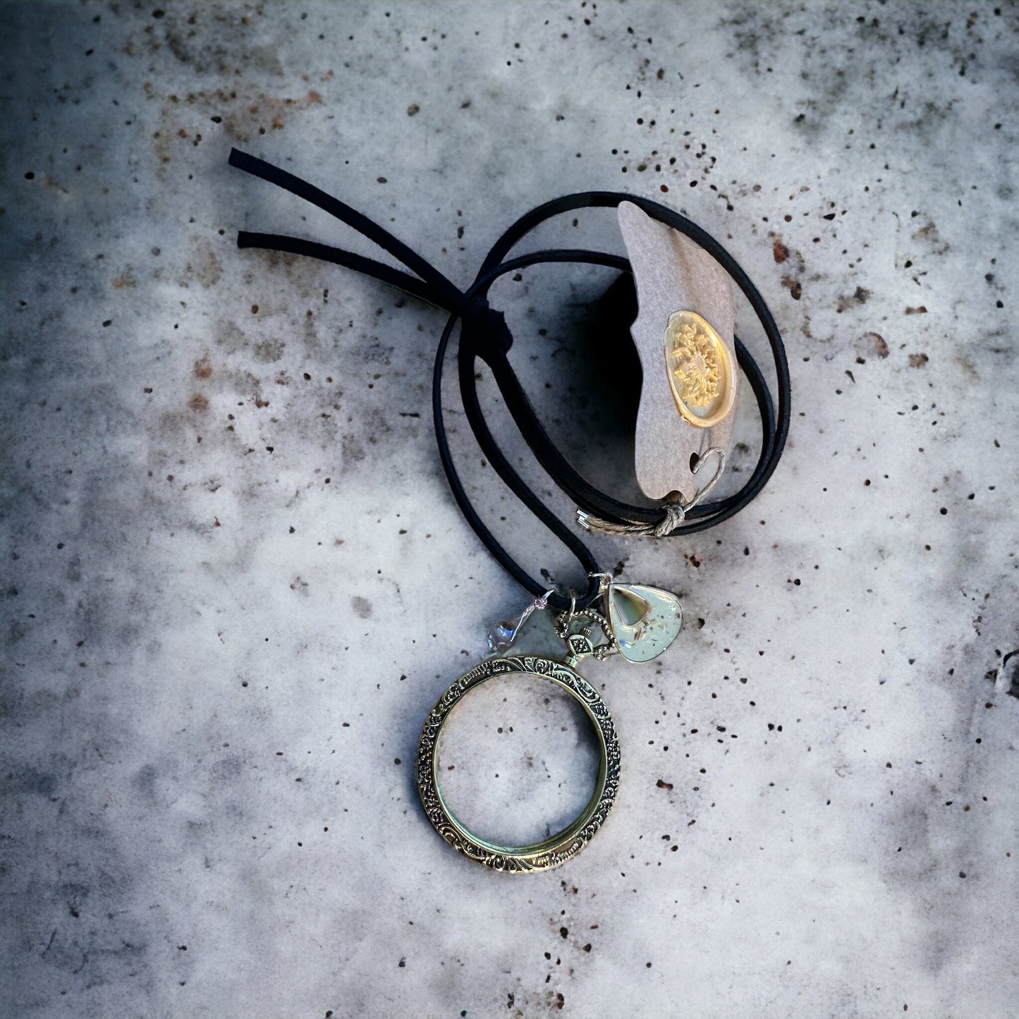 Necklace with Magnifying Glass for reading- Hand made for a sophisticated Halloween!